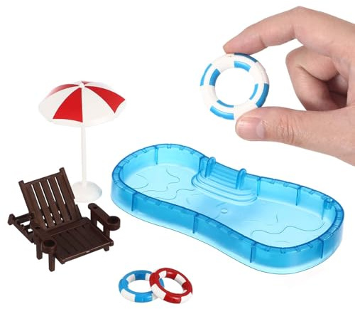 Gadpiparty Miniature Swimming Dolls House Pool Set with Chair Parasol Rings