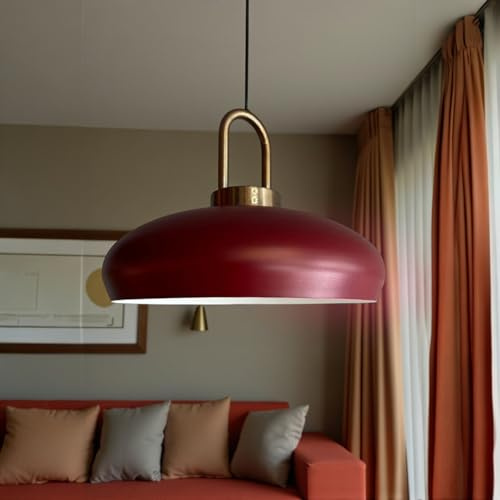 bamyum Estrela Hängelampe Ø40 cm, Pendelleuchte Vintage, Industrial aus Metall E27, Wohnzimmerlampe Hängend, Esstisch, Küchenlampe Burgunderrot