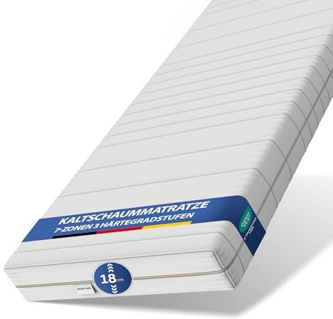 hERZtal Sleepmaster 18 Kaltschaummatratze 120x200 7-Zonen – 18 cm Komforthöhe – Härtegrad H3/medium – Atmungsaktiver Mikrofaser-Bezug waschbar bis 60°C – Oeko-TEX Zertifiziert – Rollmatratze