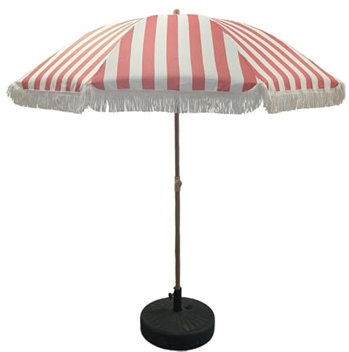 DRW Parasol de acero y poliester con flecos en blanco y rojo 205x195x195 cm