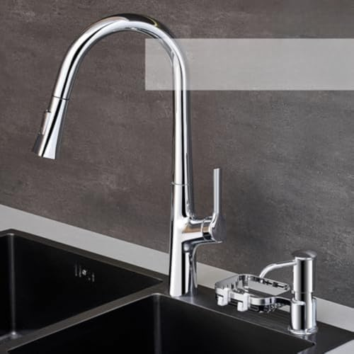 Distributeur de savon extensible de 99 cm pour éviers de cuisine avec porte-éponge et structure stable en ABS (noir)