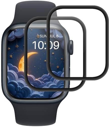 Beukei Verre Trempé pour Apple Watch Series 7/8/9 41mm,2 Pièces vitre en verre trempé [3D Incurvé Couverture Complète][Haute Sensibilité] [Sans Bulless] protege ecran film