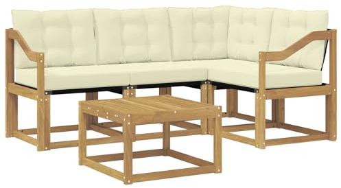 vidaXL Outdoor-Sofagarnitur mit Kissen 5 pcs Weiß und Creme, Garten-Sofa, Moderne Außenmöbel, langlebige Sitzgruppe, Bequeme Lounge, Akazien-Sitze, Entspannung im Garten