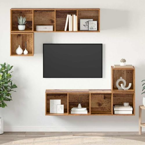 Tonture Ensemble Meuble TV Mural Bois d'ingénierie Bois Ancien avec étagères, Rangement Suspendu Design Moderne scandinave pour Salon séjour, Support télévision Angle et Console Pratique