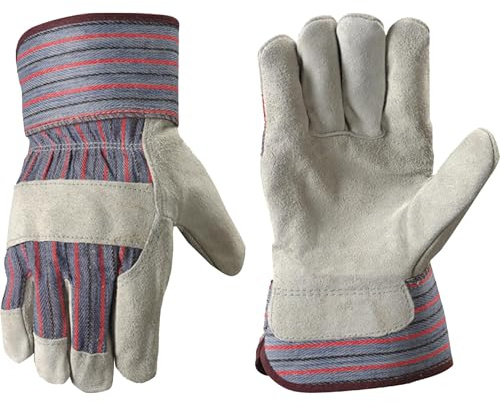 Wells Lamont Men's Leather Palm Work Gloves with Heavy Duty Reinforced Palm, Large (12T)
