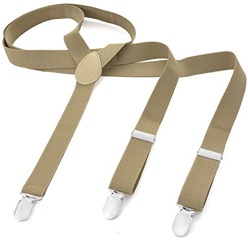 Herren Damen Long Hosenträger Y Form Style 3er Clips elastisch Schmal Unifarbe und Bunt mit verschiedenen Motiv, Beige (Sand),Gr. One Size
