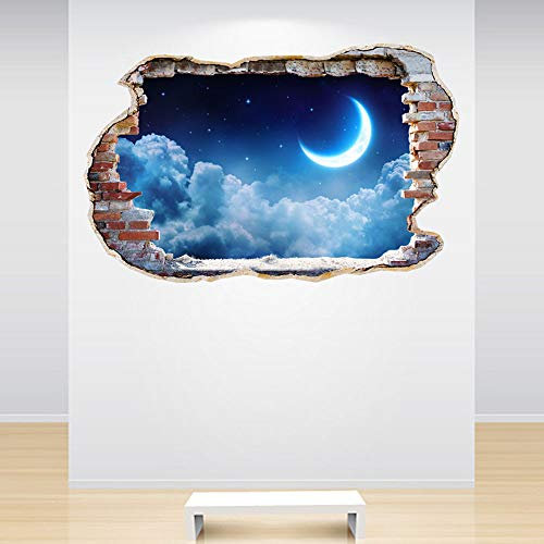 Volle Farbe Mond Wolken Sterne Zertrümmert Wand 3d Effekt unter dem Meer Aquarium Ozean Schlafzimmer Wandsticker Aufkleber Kinder Sein - Large
