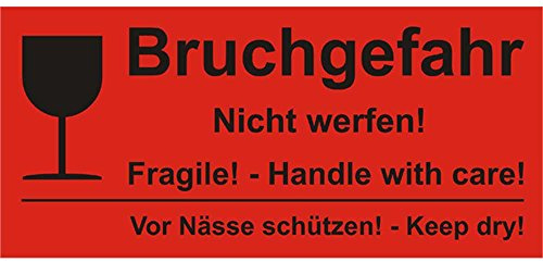 Bruchgefahr - 2-sprachig Verpackungskennzeichen 500 Stk. Folie Paketaufkleber Versandaufkleber Warenkennzeichnung