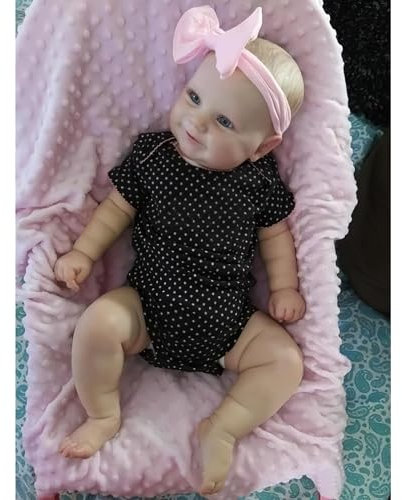 24 Zoll 60 cm Lebensechte Echte Baby Größe Verwurzeltes Haar Süßes Lächeln Wiedergeborene Babypuppen Weich Silikon Vinyl Realistische Neugeborene Mädchenpuppen Kuschelkörper
