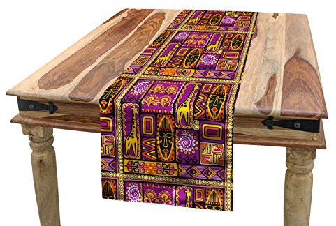 ABAKUHAUS orientalisch Tischläufer, Maske Giraffe, Esszimmer Küche Rechteckiger Dekorativer Tischläufer, 40 x 180 cm, Lila Gelb