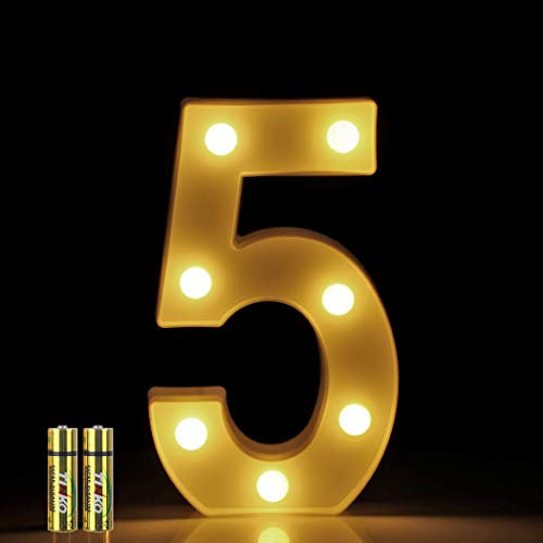 HONPHIER® LED Nummer Licht 3D Nummer Lampe Buchstaben Lichter Alphabet Lampe LED Brief Beleuchtung Buchstabe Licht Beleuchtete Buchstaben Nachtlichter Dekoration für Geburtstag Party (5)