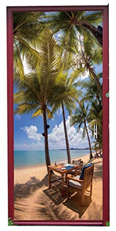 izielad Tür Wandbild Tapete Aufkleber-Palm Tree Vinyl abnehmbare 3D Aufkleber 15x78.7 Inch x2Pcs 38.5x200cmx2Pcs