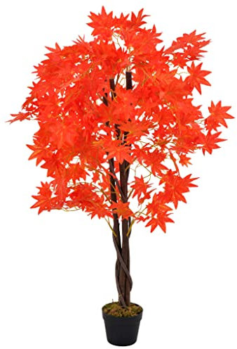 vidaXL Artificial Maple Tree with Pot - 120cm lifelike Fake Greenery for Home or Office - Red and Brown Plastic Foliage