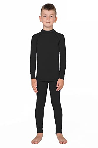 meteor Conjunto Ropa Interior Térmica para Niños - Camiseta de Manga Larga y Pantalón - Set Infantil Elástico para Esquí Snowboard Acampada y Senderismo para Niño y Niña (116-122 cm, Negro)