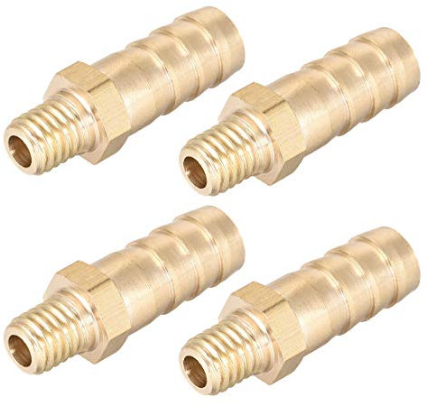 sourcing map Verbindungsstück aus Messing metrischer Stecker mit Widerhaken Schlauchtülle 10 mm x M8 x 1 (4 Stück)