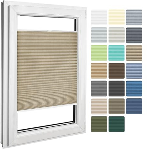 Home-Vision Plissee zum Anschrauben Melange Beige B55cm x H120cm | Leinenoptik Blickdicht Plissee Jalousie mit Halterungen zum Bohren in der Glasleiste Sonnenschutzrollo