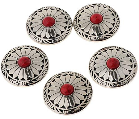 joyMerit 5 Stück Western Conchos Türkis Perlen Indian Indianer Concha Nieten zum Schrauben 30mm - rot