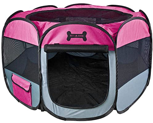 petigi Welpenauslauf XL, 115x115x65 cm, Welpenlaufstall, Gehege für Hunde, Hasen, Meerschweinchen, Katzen, 8-eckig, pflegeleicht, Farbe: Pink