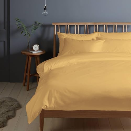 Pizuna 400 Fadenzahl aus Baumwolle Bettwäsche Golden Gelb, 100% Langstaple Baumwolle Bettbezug und Kissenbezug, 100% Baumwolle Mako Satin 2-Teilig Bettwäscheset 160x210 + 65x100 Golden Gelb