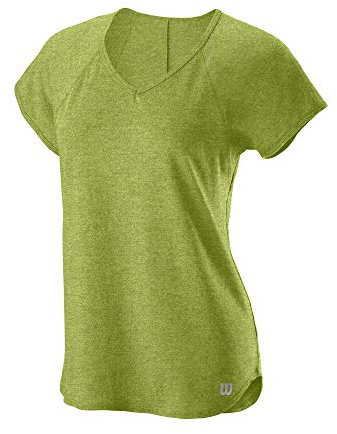 Wilson Damen T-Shirt, TRAINING V-NECK T-shirt, Polyester/Baumwolle, Grün (Dark Citron Heather), Größe XL, WRA775910XL