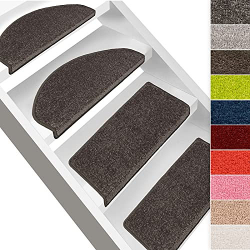 Floordirekt Stufenmatten Dynasty Velours | Halbrund oder Eckig | Treppenmatten in 10 Farben | Strapazierfähig & pflegeleicht | Stufenteppich für Innen (Anthrazit, Halbrund, 19 x 56 cm)