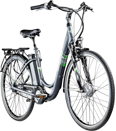 ZÜNDAPP E Bike City 28 Zoll | Elektro Fahrrad für 150-175 cm | 7 Gang Ebike Vorderrad Motor | E-Bike Elektrofahrrad mit Beleuchtung | Retro Hollandrad Green 3.7 (grau, 48 cm)