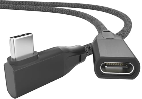 USB-C Verlängerungskabel Winkel 1M, USBC Buchse auf Stecker Verlängerung | 20Gbps 100W/4K@60Hz USB C 3.2 Extension Cable für iPhone 17/16/15, MacBook, iPad, Galaxy S26 S25, MacBook, iPad