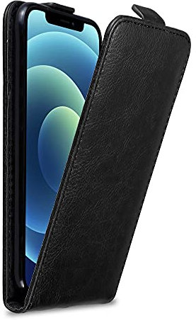 cadorabo Case compatible with Apple iPhone 12 / iPhone 12 PRO in NIGHT BLACK - Flip Style Case with Magnetic Closure - Wallet Etui Cover Pouch PU Leather Flip