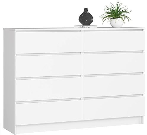 AKORD Kommode K-140 mit 8 (2 x 4) Schubladen | für das Wohnzimmer Schlafzimmer Wohnzimmerschrank | Elegantes funktionales B138 x H99 x T40 cm | Gewicht 72 kg