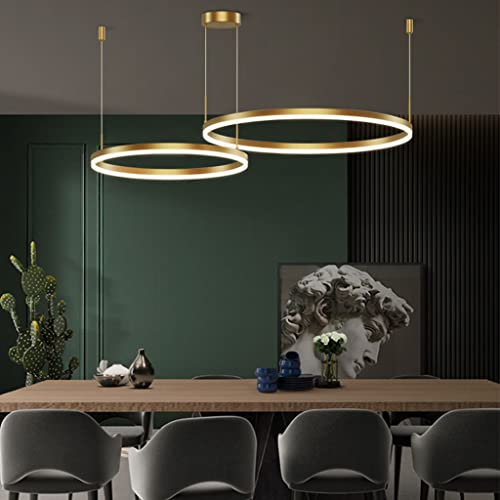 Pendelleuchte LED Esstisch Lampe Mit Fernbedienung Hängeleuchte Dimmbar Höhenverstellbar Kronleuchter Wohnzimmer Pendellampe Metall Ring Acryl Deckenleuchte Esszimmer Hängelampe Küchen,Gold,2 rings