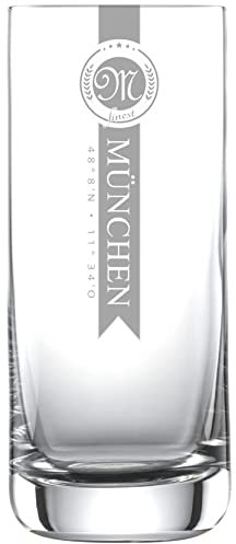 Miriquidi 6X MÜNCHEN Finest Longdrinkgläser 0.33l mit Koordinaten | Schott Glas | Lasergravur | Geschenk und Erinnerung aus München | 6er Stück Set
