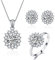 Cangall Schmuck Set Silber 925 Damen, 925 Sterling Silber Halskette Ohrringe Ring Set, Silber Prinzessin Diana Schmuckset mit Weiß Zirkonia, Silber Luxus Hochzeit Schmuck Set, Geschenk zum Geburtstag