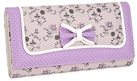 UTO Geldbörse Damen Gross Geldbeutel Mädchen Teenager Blumen Brieftasche Lange Geldbeutel Viele Fächer Süßer Kartenhalter Clutch Reißverschluss Portemonnaie Große Kapazität Schleife Portmonee Lila