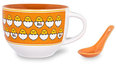 Sanrio Gudetama x Nissin Top Ramen Ceramic Soup Mug with Spoon | Holds 24 Ounces