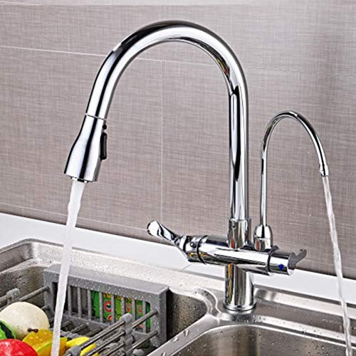 Rubinetto da cucina a 3 vie, estraibile, girevole a 360°, miscelatore 3 in 1 con filtro dell'acqua, miscelatore a 2 leve, rubinetto