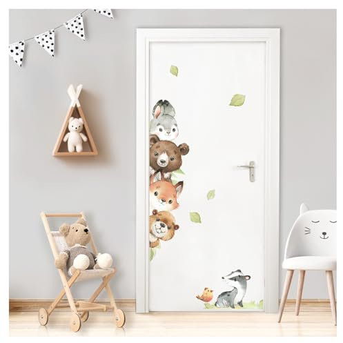 Little Deco Türaufkleber Waldtiere ohne Namen Wandsticker für Kinderzimmer Wandtattoo selbstklebend Wandaufkleber Wanddeko DL880-2