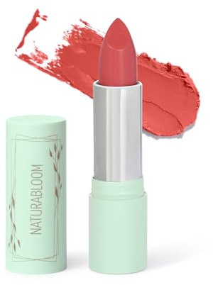 NATURABLOOM Hydrating Vegan Lipstick (Coral) - Natural Coral Lipstick | 90% Natural, Long-Lasting, Highly-Pigmented, Moisturising, With Natural Oils, Vitamin E and D, Cream Finish Lip Color