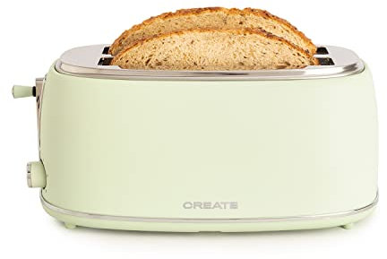 CREATE/TOAST RETRO STYLANCE XL/Tostadora Verde / 6 Niveles de potencia, bandeja recogemigas, termostato, descongelación, recalentar, 2 ranuras rebanadas anchas, 1500W