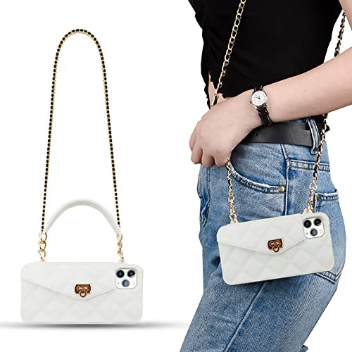 Yatchen Wallet Case for iPhone,Crossbody Phone Case with Lanyard Strap Cute Purse Flip Credit Card Holder Soft Silicone Case, White, iPhone X/XS