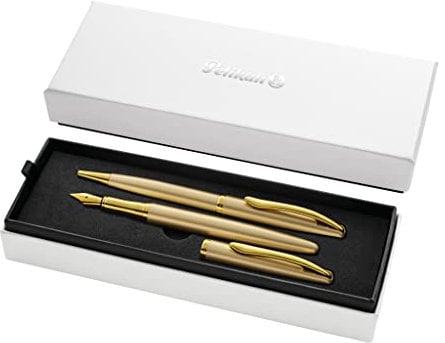 Pelikan Geschenkset Jazz Noble mit Füller und Kugelschreiber, Gold, eleganter Patronenfüller (Feder M) und Kugelschreiber aus Metall, im Geschenketui, 821889