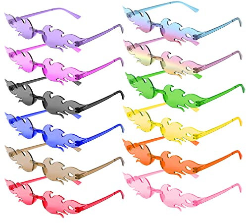 GOSHIES Flammen Sonnenbrille, 12 Stück Flammen Brillen Randlose Bunte Brillen Flammen Flammenform Sonnenbrille für Maskerade Party Dekoration
