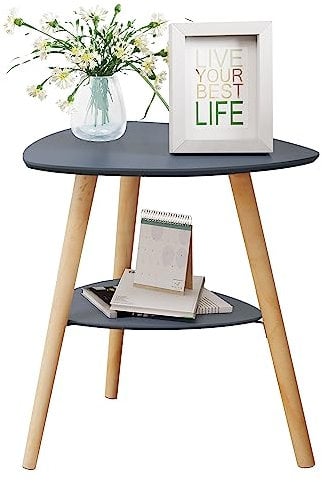 EUGAD Beistelltisch, Couchtisch, Kaffeetisch, Wohnzimmertisch, Sofatisch, Nachttisch, mit 2 Ablagen, mit Holzbeinen, moderner Tisch, aus MDF, 50x55x40 cm Grau