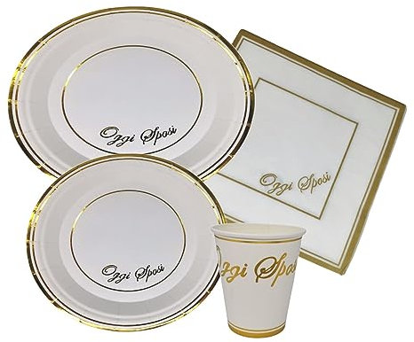 ZENZERO® - STOVIGLIE per FESTA MATRIMONIO OGGI SPOSI ORO in Carta MONOUSO - (KIT COMPLETO - 56 pezzi)