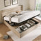 Sweiko Lit rembourré 160 x 200 cm, lit hydraulique avec sommier à lattes hydrauliques et unique, lit juvénile avec espace de rangement, lit fonctionnel avec cadre en métal (sans matelas), beige
