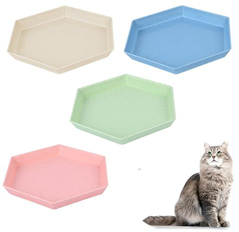Wanfoou - Juego de 4 platos para gatos (poco profundos, tazones anchas para comida para gatos sin fatiga de bigote, plato de agua, para comida para gatitos, perros y mascotas