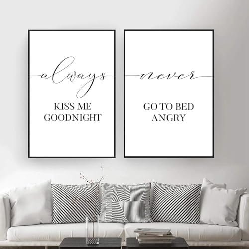 MHLCMG Leinwand Malerei Always Kiss Me Goodnight Bilder Wandkunst Nordic Style Poster Kunstdruck Bild Wand Wohnzimmer Schlafzimmer Dekor Kein Rahmen (2X40X50CM)