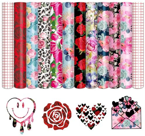 Tintnut Vinylfolie Plotter, 10Pack 30cmx 25cm Rose Plotterfolie Vinyl mit 2 Transferfolie Plotter für Cricut, und andere Plotter