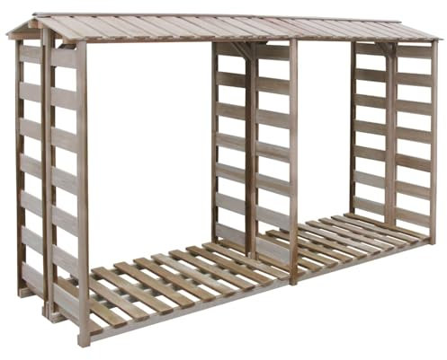 Gecheer Feuerholz-Lagerschuppen Brennholzregal Brennholzlager Kaminholzregal Feuerholzständer Schuppen Mit schräges Dach,Holzlager Garten Kaminholzunterstand Kaminholzlager,300 x 90 x 176 cm