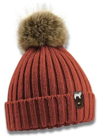 siviwonder Kaukasischer Owtscharka Mütze Pompom Hunde Patch Gassi Beanie Strickmütze Bommel Warm Farbe Rust
