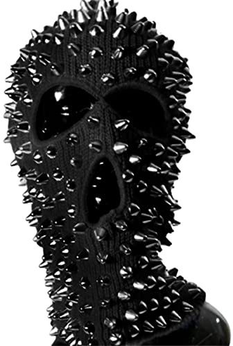 HISYI Sturmhaube, Größe M (56-58 cm), Spiked Halloween Maske, Lustige Sturmhaube, Gruselige Sturmhaube, Shiesty Maske, Distressed Gestrickte Vollgesichtsmaske, Niet Beanie, Verstellbar, Leicht,